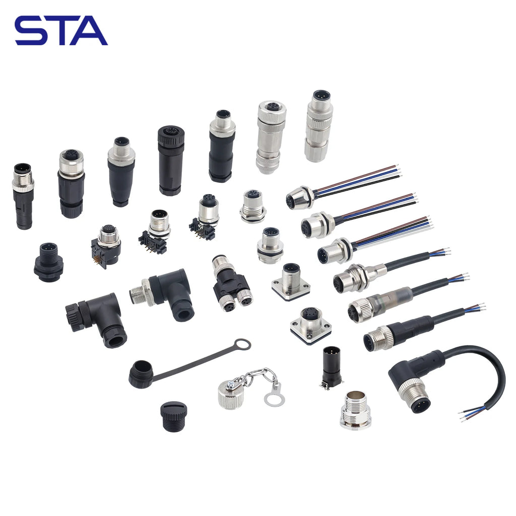 M12 Screw Termination Plastic Field Plug NMEA2000 5 Pin Straight Angled IP67 Waterproof 3 4 6 8 Poles Sensor Connectors PG7 PG9