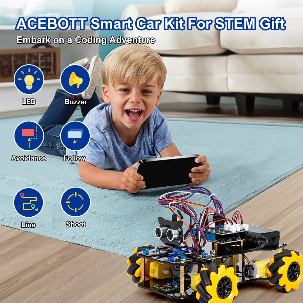 ACEBOTT Robot Toy Starter Kit for Arduino Project with ESP32 and Code Learning Develop Skill Full Version Smart Car Kit