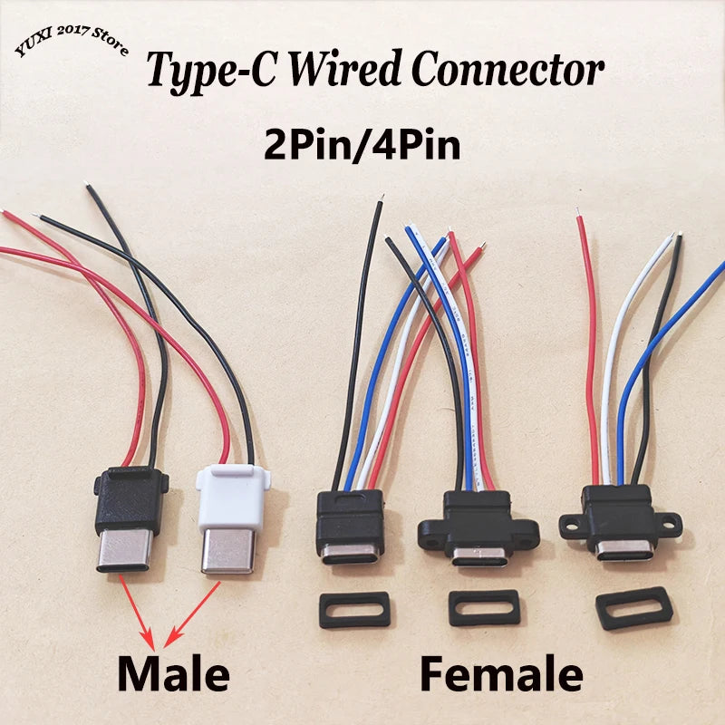 1/2/5PCS Type-C Male 2Pin Wired Connector Power Bank Dedicated 4Pin Waterproof Female Socket With Solder Wire For Electronics