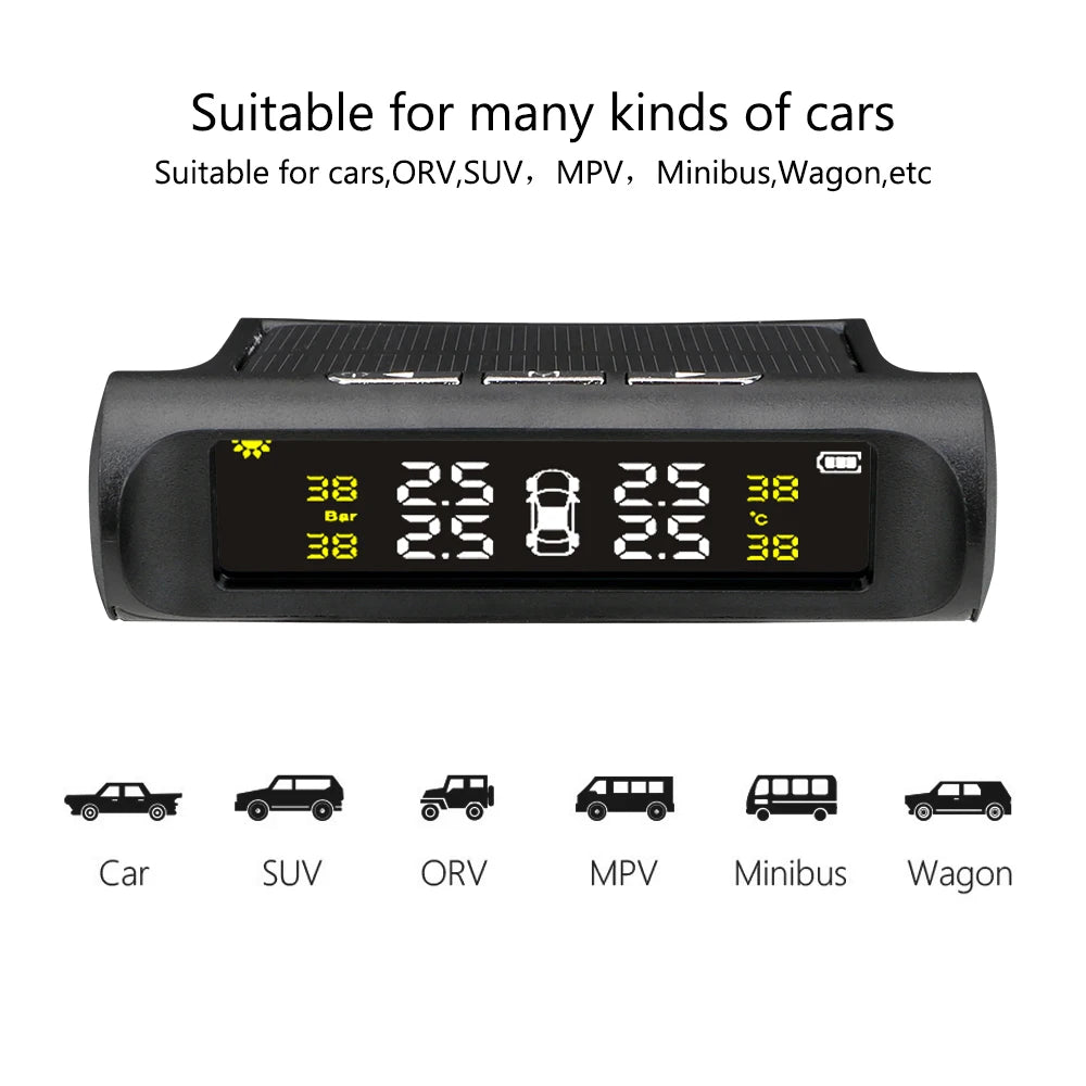 Temperature Warning Fuel Save Tire Pressure Monitoring System Solar TPMS With 4 External Sensors Car Tyre Pressure Monitor