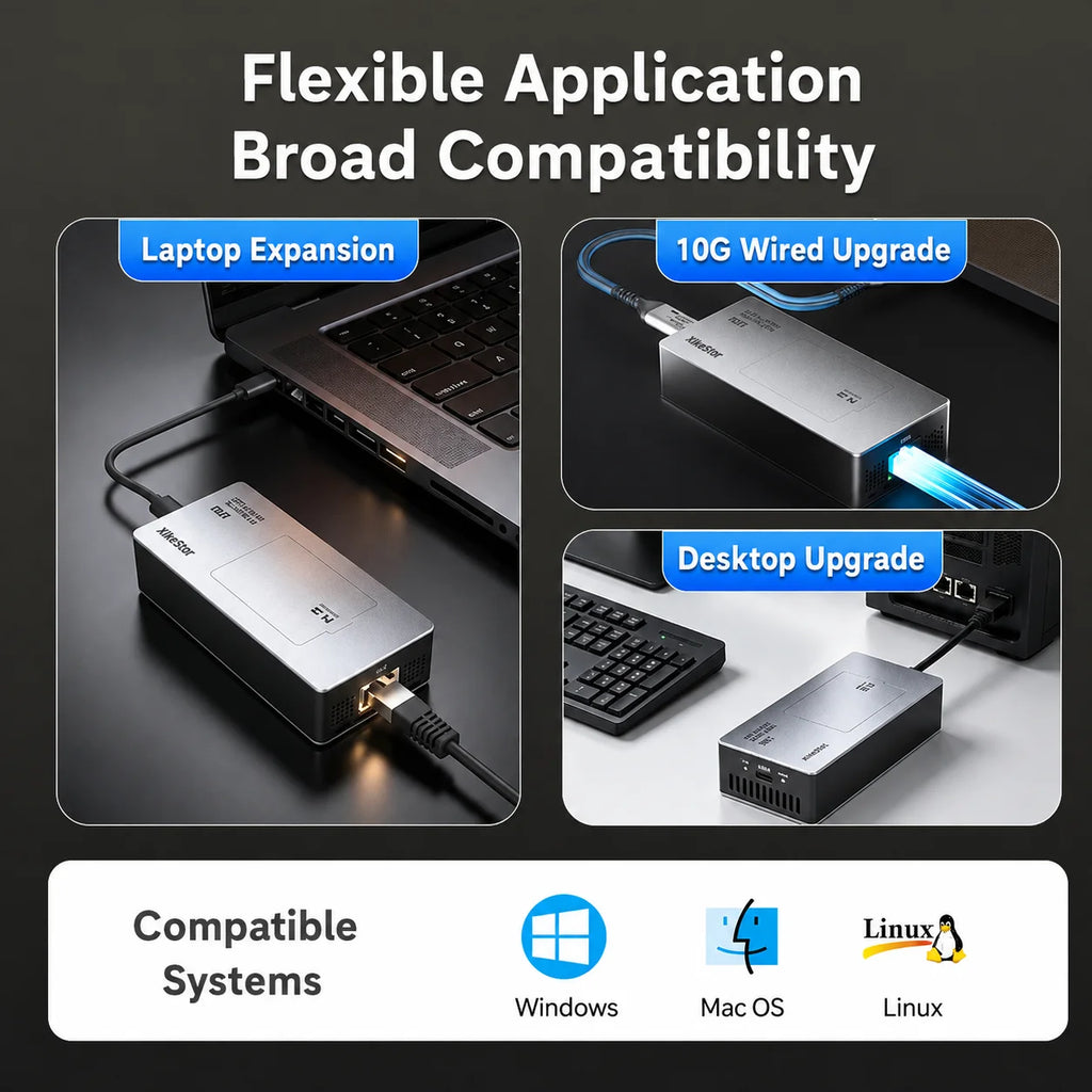 XikeStor SKN-U410M USB4 10GbE Ethernet Adapter 10G RJ45 with M.2 2230 NVMe SSD Enclosure for Thunderbolt 3/4/5 Mac PC