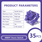 KBDiy Asura Switch Tactile MX Switches 50g for Gaming Mechanical Keyboard KIT Purple Factory Lubed Custom DIY 5Pins GMK67 Hi75