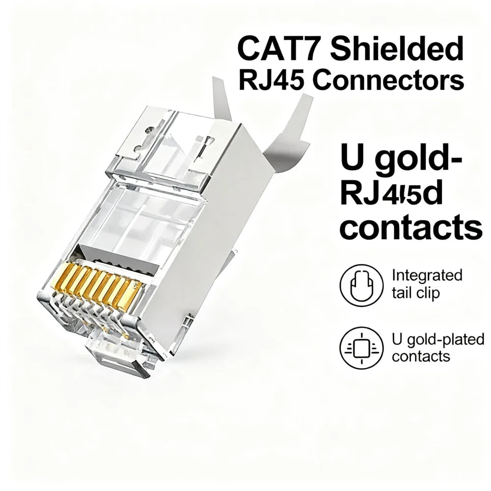 10/50/100Pcs Pass Through RJ45 Cat7 Shielded Connectors Crystal End Gold-Plated 8P8C Crimp UTP Ethernet Modular Plug