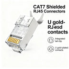 10/50/100Pcs Pass Through RJ45 Cat7 Shielded Connectors Crystal End Gold-Plated 8P8C Crimp UTP Ethernet Modular Plug