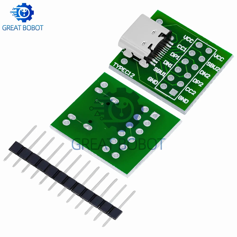 1~10PCS 5‌v 3a USB-C to DIP Breakout Board - Type-C Female Solderable Adapter with 24-pin Header for PCB Prototyping
