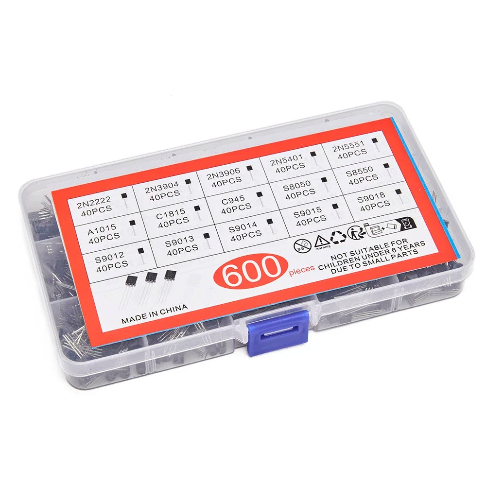 600PCS TO-92 Transistor Diodes Assorted Set 15 Types Pack of 40 Each including 2N2222 & S9018 for Electronics Projects