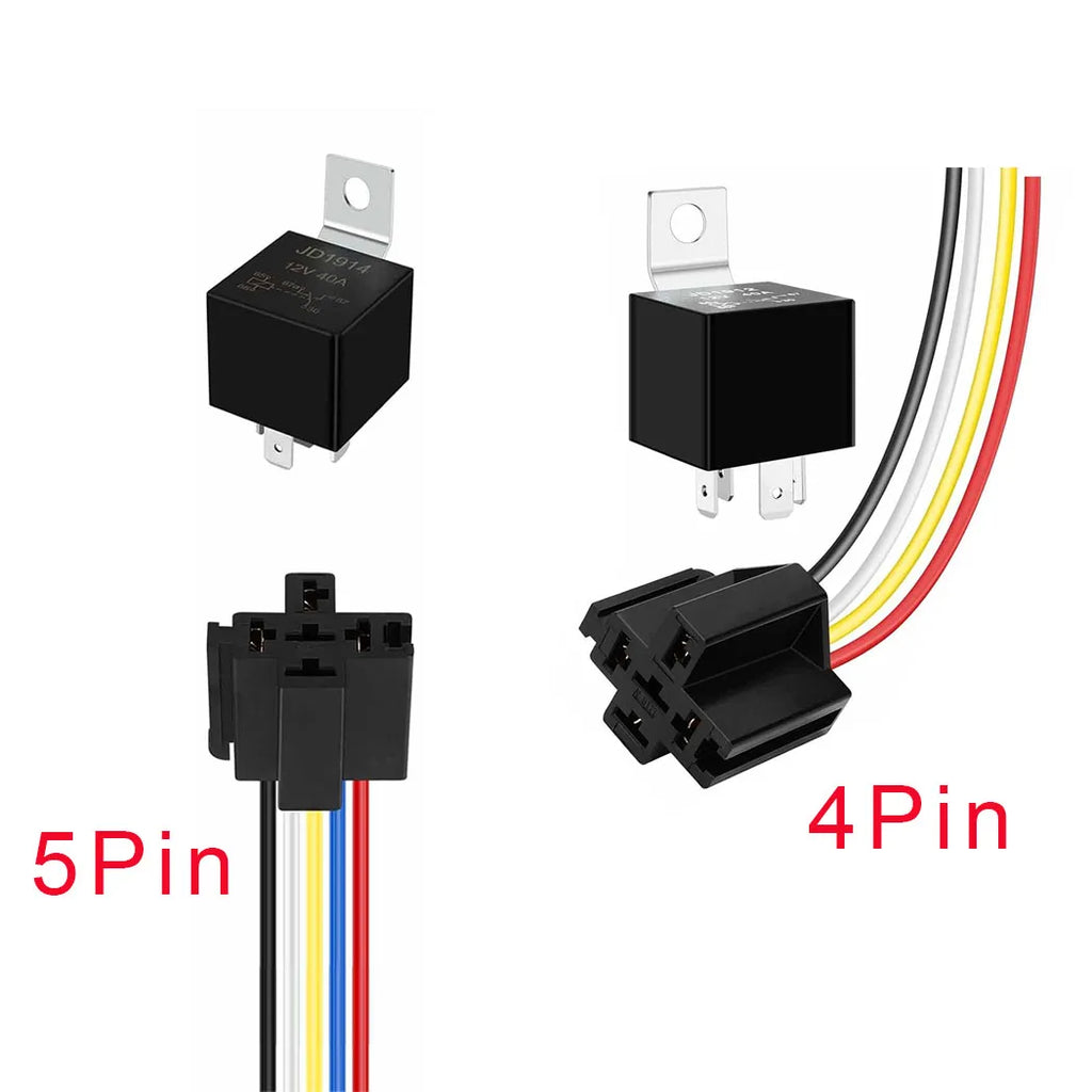 Automotive Relay Harness Kit 4-Pin SPST 40A 12V Sockets Switch Relays with 12&16 AWG Tinned Heavy-Duty Wires, 40 AMP for Car Tru