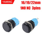 10pcs 16/19/22mm Black Metal Push Button Switch 1NO 1NC Momentary Reset Locking Latching Flat High Round On Off 3 Pins Terminal
