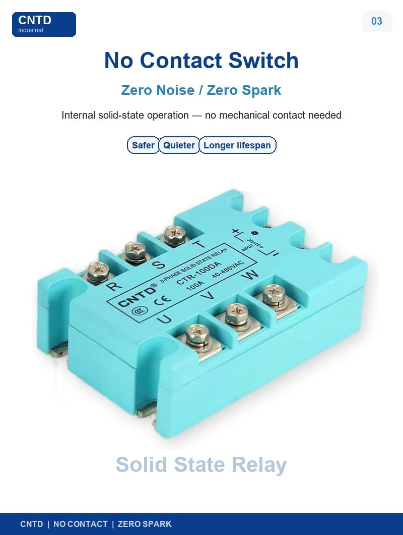 CNTD CTR-100DA 3 Phase Solid State Relay 100A 40-480V AC DC Control SSR Zero Crossing Industrial Relay for Heater Motor