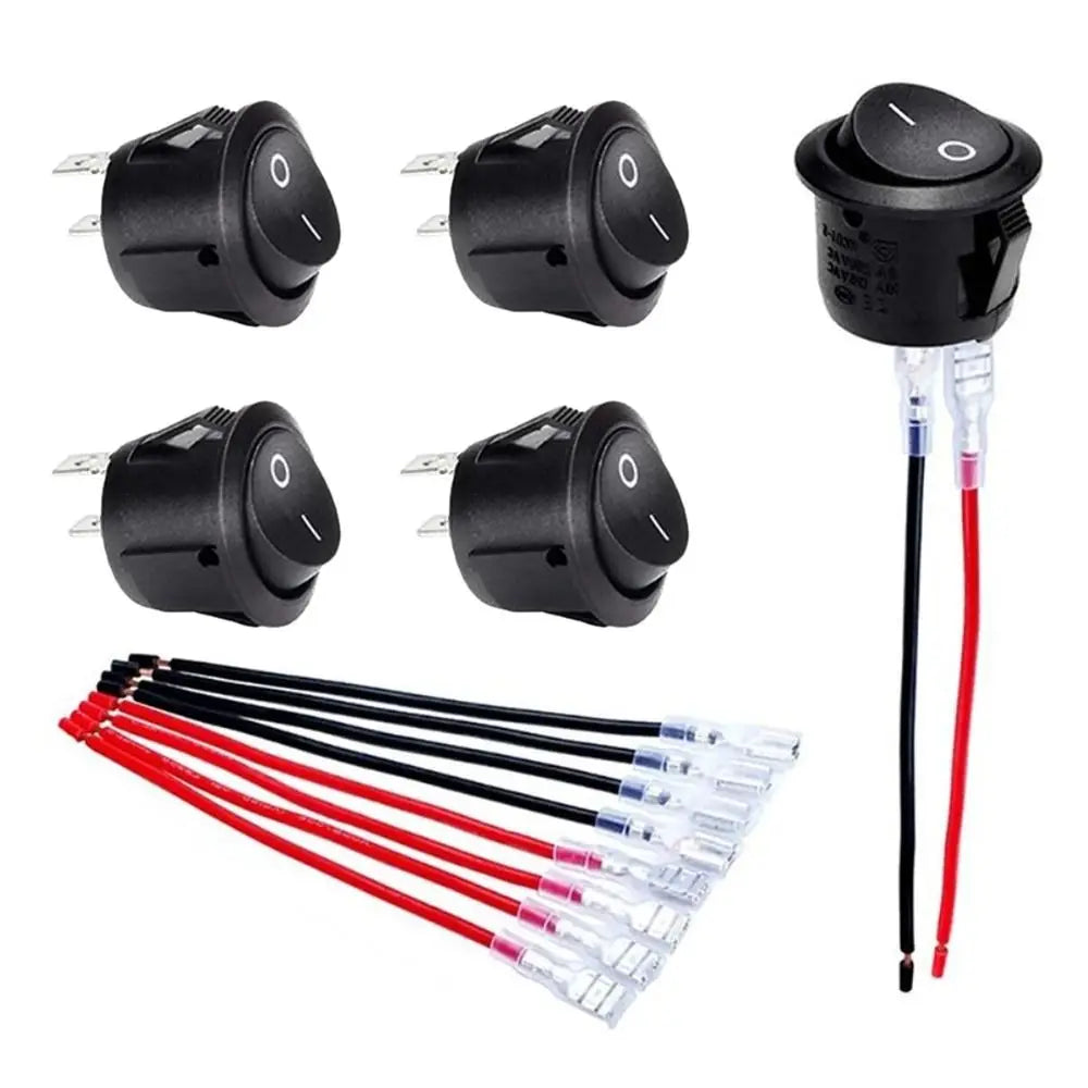 5PCS ON/OFF Round Rocker Switch MINI Toggle Switch 2 Pin SPST Push Button Switch 12V 24V 20MM with Wires for Auto Car Boat RV