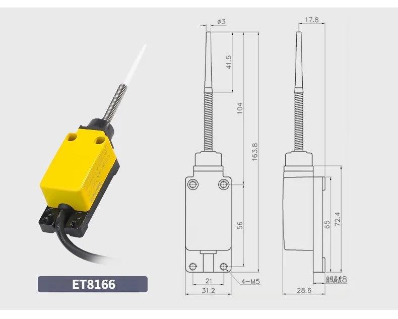 IP67 Waterproof Travel Limit Switch Limit Switch Micro Movement Roller 8108 Sealed Three Core Wire Swing Switch