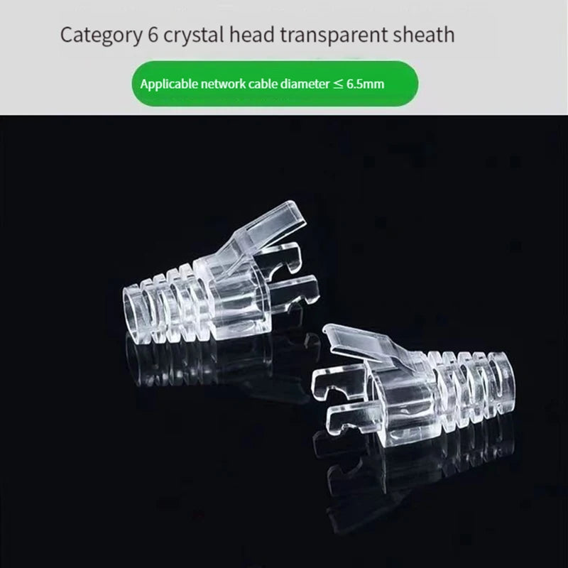 COMNEN 1-100pcs RJ45 Cat6/6a Pass Through Connectors Strain Relief Boots EZ to Crimp Modular Plug Connector Cable Plug Covers
