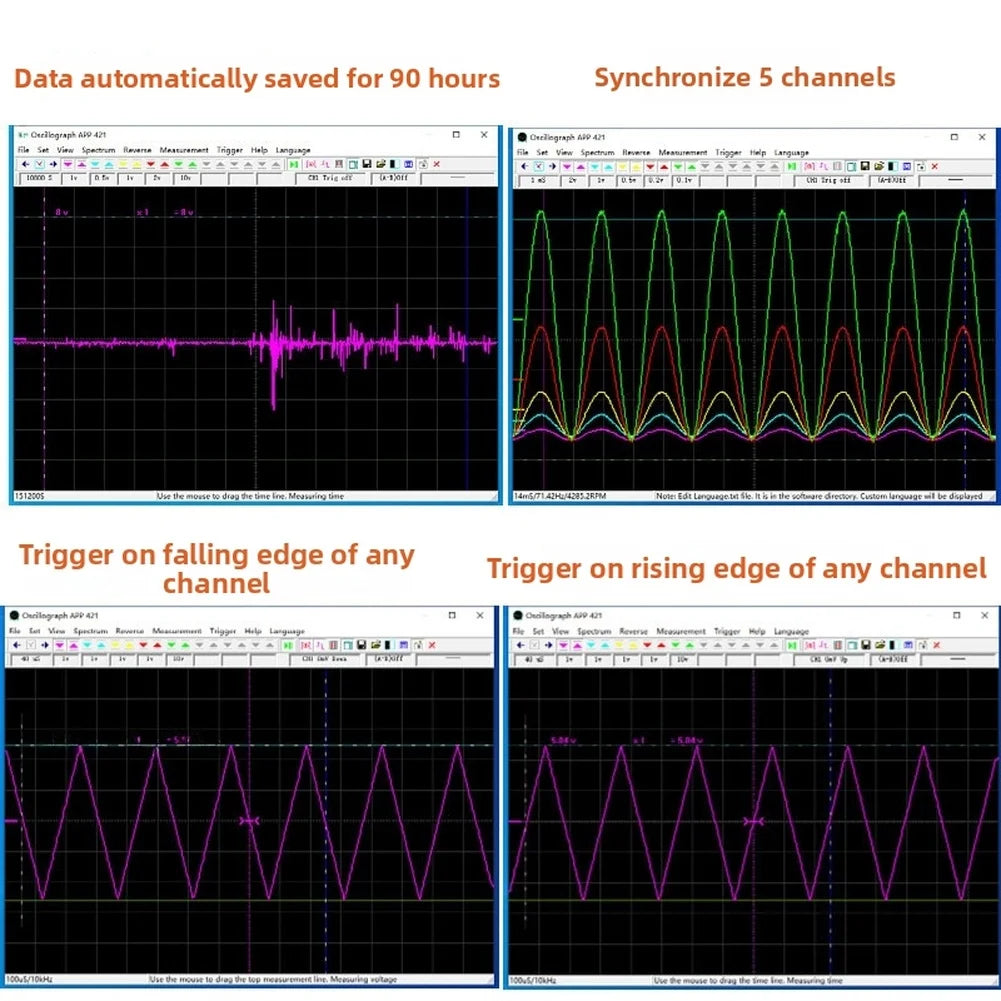 Fosc53C1 5 Channel USB Oscilloscope with 1MHz Sampling Rate 8.3 Million Sample Depth BNC Interface for Probing