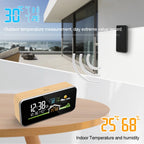 Wireless Weather Station Wooden Alarm Clock Digital Thermometer Humidity Temperature Wireless Sensor Home TimeWatch Desktop