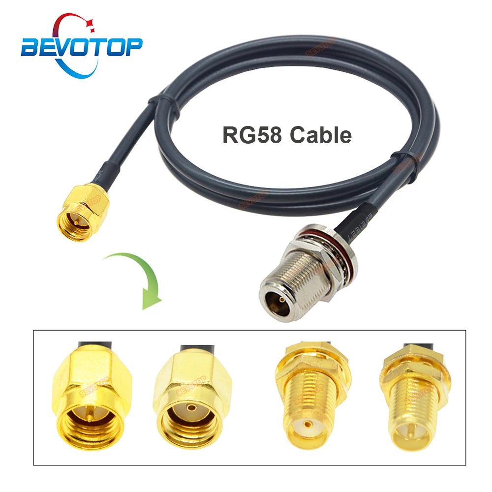 1PCS RG58 Cable Waterproof N Female Bulkhead to SMA/ RP-SMA Male Female RF Coax Pigtail 3G 4G 5G LTE Antenna Extension Jumper