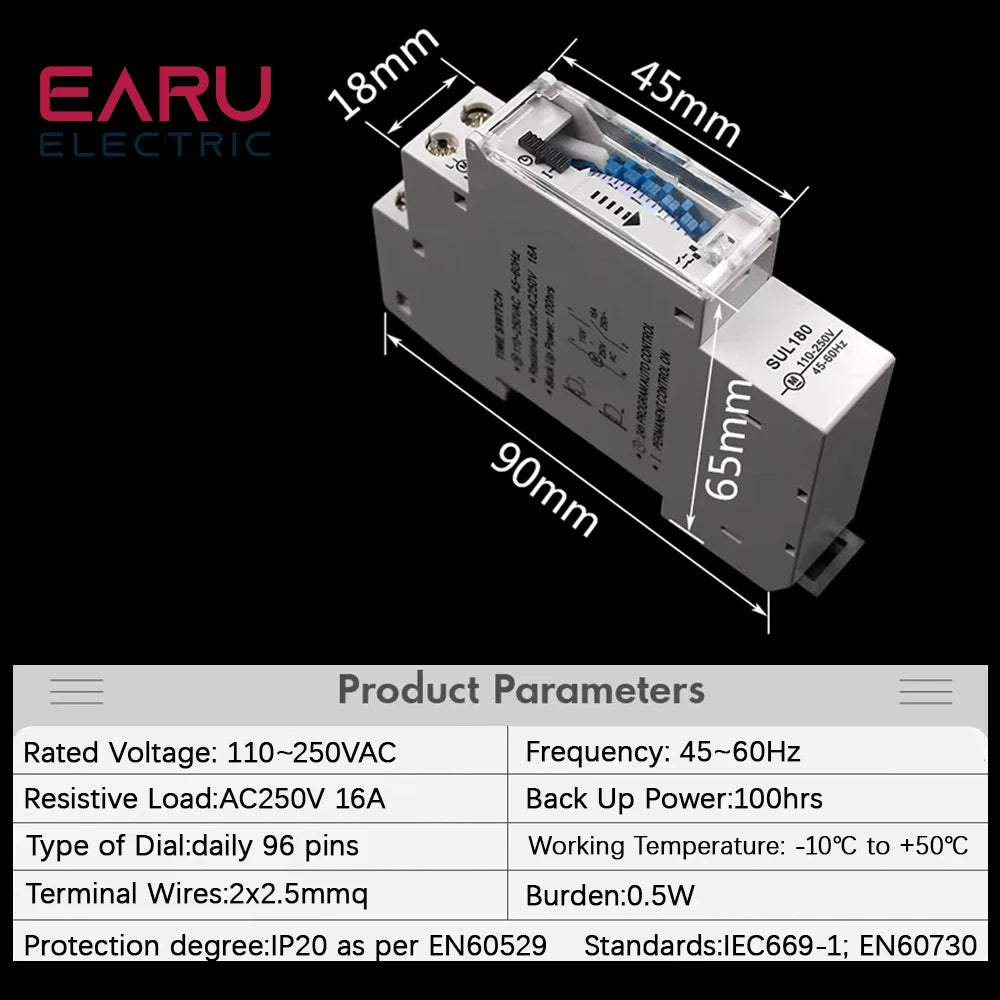 ALC18 Din Rail Mount Staircase Timer Switch 220VAC 16A Mechanical Time Delay Relay Auto-off Timer Corridor Stair Hall Lighting