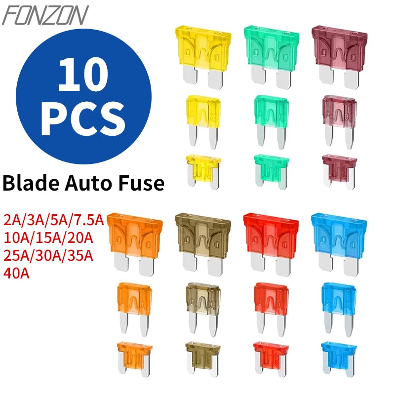 10PCS Car Fuse Blade-Type Automotive Fuses Standard & Mini & Low Profile Mini Fuse for Car 2A 3A 5A 7.5A 10A 15A 20A 25A 30A 3