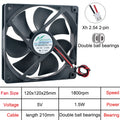 120mm Axial Flow Cooling Fan 2-Pin DC5V/12V/24V Compatible with ACP12025 Power Frequency Converter for Chassis