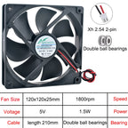 120mm Axial Flow Cooling Fan 2-Pin DC5V/12V/24V Compatible with ACP12025 Power Frequency Converter for Chassis