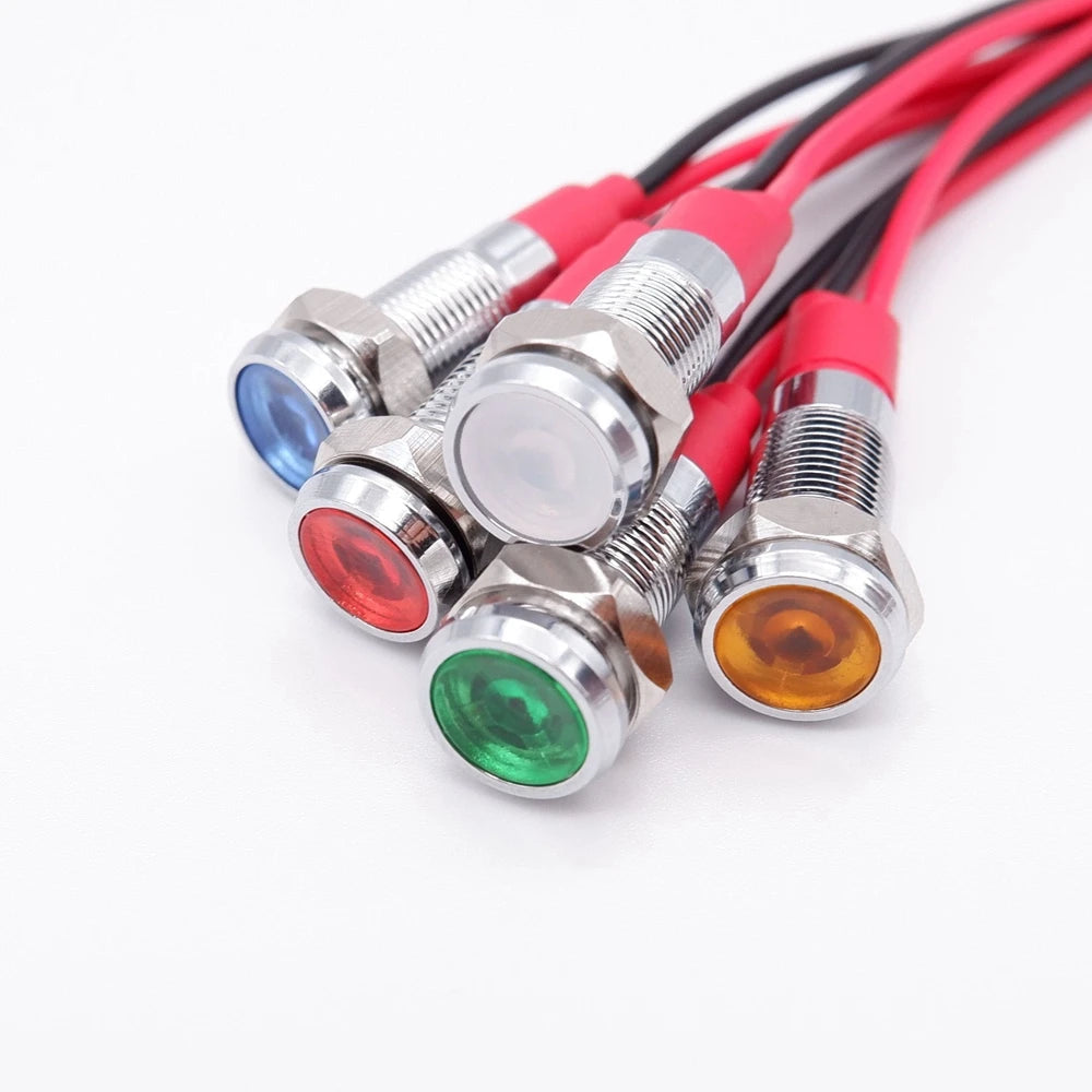 5pcs 6mm Metal Indicator Light LED Warning Signal Lamp Pilot With Wire 3V 5V 6V 12V 24V 220V Red Orange Blue Green White