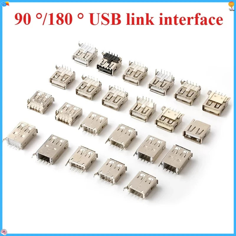 10Pcs USB 2.0 4Pin A Type Female Socket Connector G54 2 Feet 90/180 Degree Data Transmission Charging USB Connector