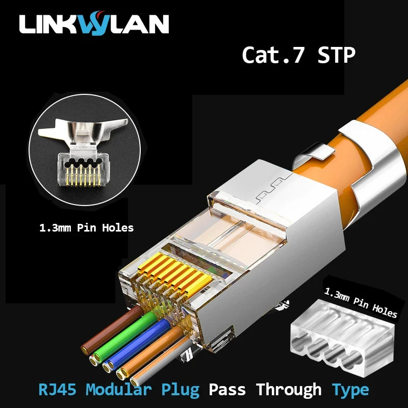 Linkwylan Cat7 Cat6 Cat5e UTP STP Pass Through Plug Network RJ45 Modular Connector 1.1/1.3/1.5mm Holes For Solid Stranded Cables