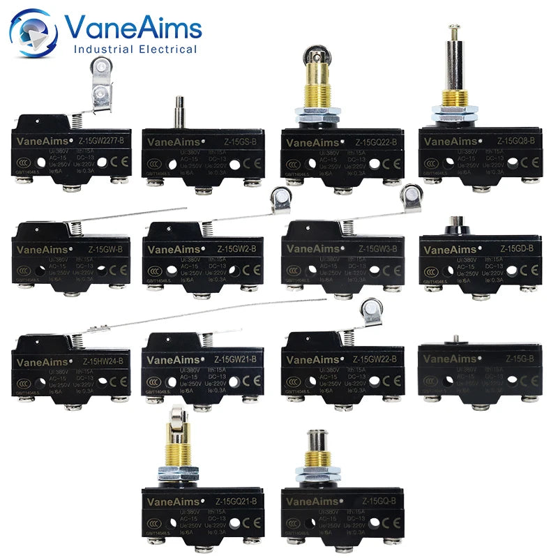 Z-15 Micro Limit switch Travel Switch Small Horizontal Roller Lever 15A 250V 1NO1NC Normally Open Normally Closed Travel Switch