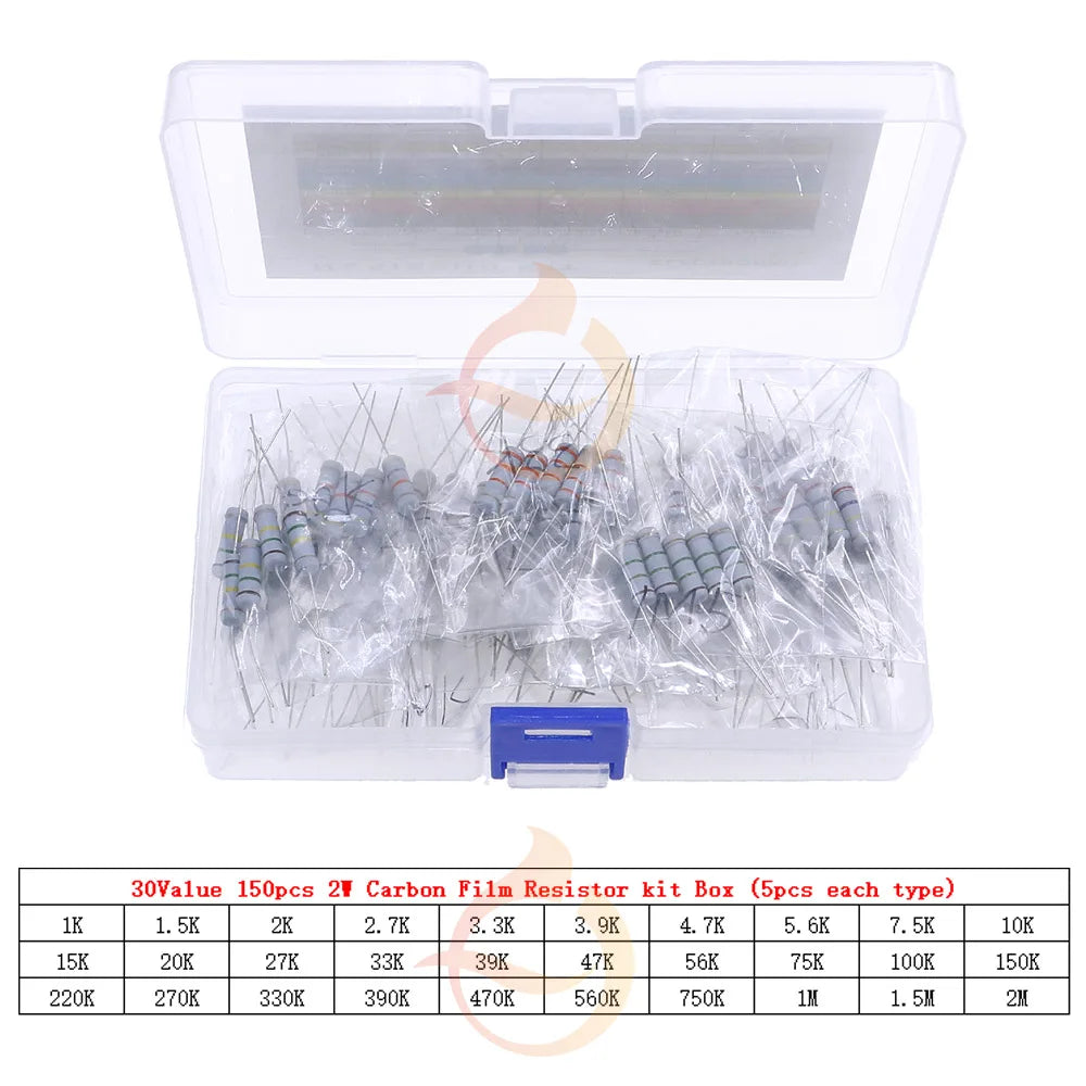 1/8W 1/4W 1/2W 1W 2W 3W 5W  5% 0 Ohm-10m ohm Carbon Film Resistor Assorted Kit With box 1K 2K 5.1K 10K 47K 100K 220K 470K 3M 10M