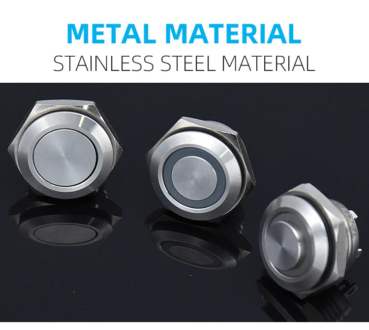 12mm 16mm 19mm 22mm Ultra-short Style Microtravel Stainless Steel Push Button Switch Led Lamp Self-reset/Momentary Normal Open