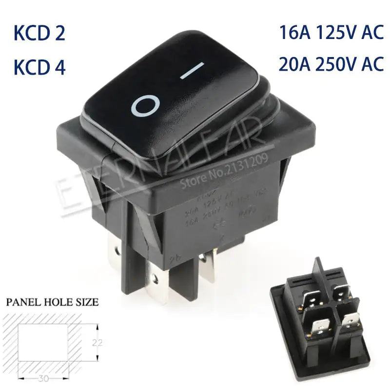 KCD1 KCD2 KCD4 KCD6 On Off 10A 16A 20A 125V 250V AC Heavy Duty DPST Sealed Waterproof Auto Boat Marine Toggle Rocker Switch with