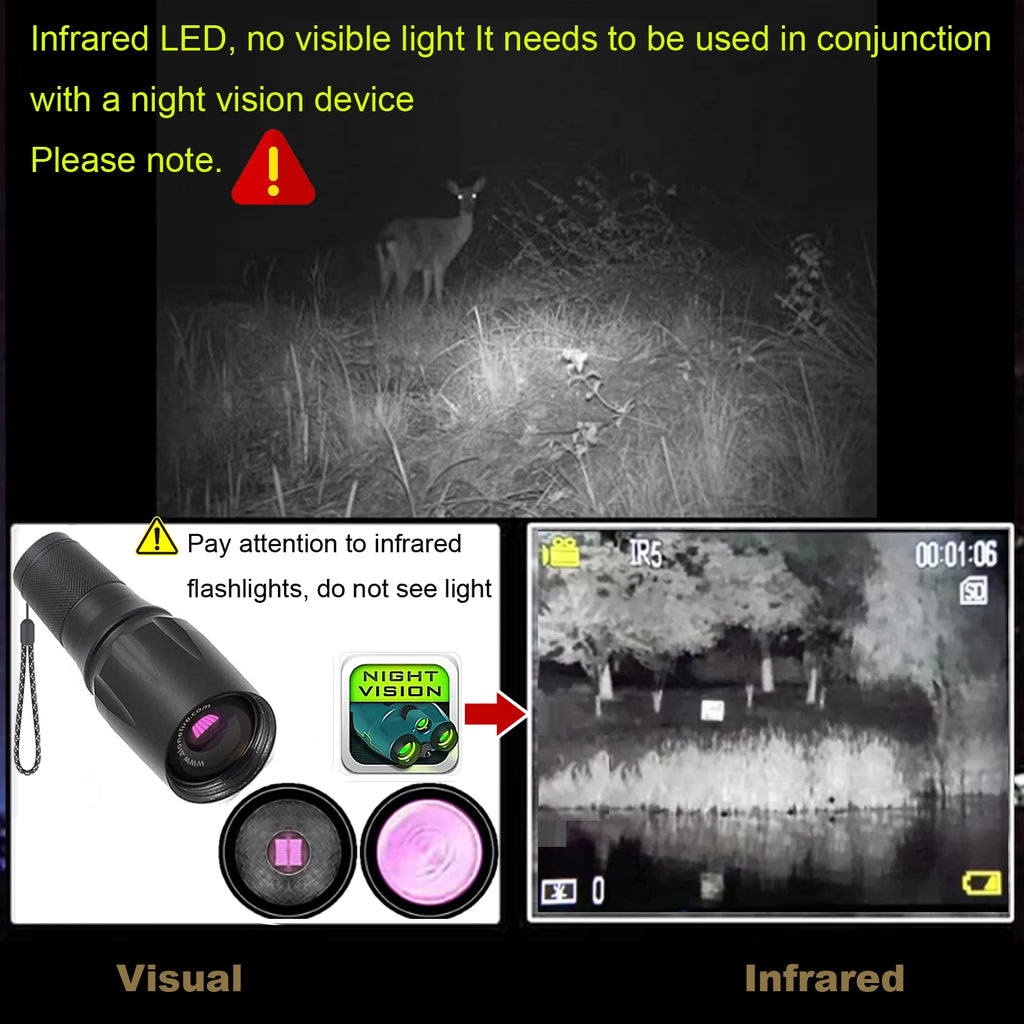 Zoomable LED Infrared Tactical Flashlight Night Vision Rechargeable Waterproof Hunting Torch 850nm/940nm IR Flashlight