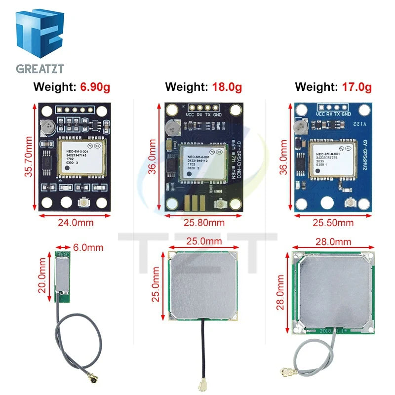 GREATZT 1PCS GY-NEO6MV2 new NEO-6M GPS Module NEO6MV2 with Flight Control EEPROM MWC APM2.5 large antenna for arduino