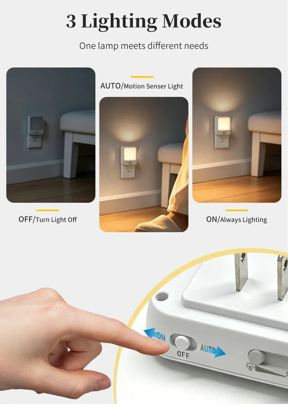 Motion Sensor Plug in Night Light 5 Brightness Dimmable LED Lamp for Bedroom Hallway Stairs Lighting 100-240V