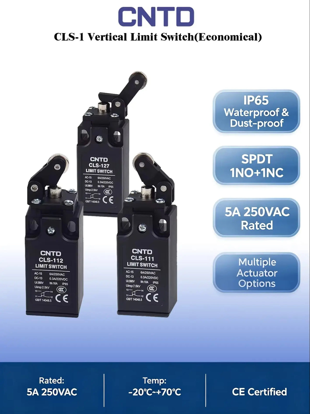 CNTD CLS‑1 Industrial Limit Switch CLS‑111 CLS‑112 CLS‑127 IP65 1NO+1NC 250VAC Waterproof Travel Switch for Automation Machinery