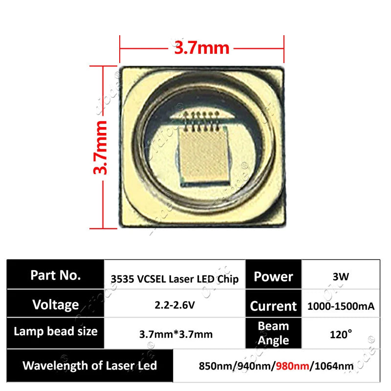 SMD 3535 IR Led Diode Laser Infrared Vcsel Lamp Beads 3W 850nm 940nm 980nm 1064nm 5W 808nm Optical Wafer Heating Medical Beauty