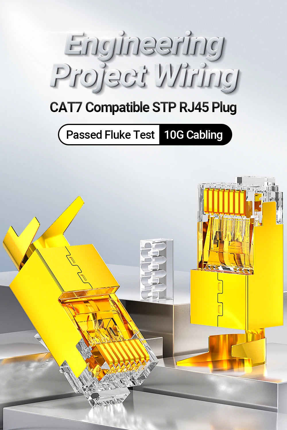 AMPCOM CAT7 Pass Through RJ45 Modular Plug Network Connectors STP 3/50μ Gold-Plated 8P8C Crimp End for Ethernet Cable