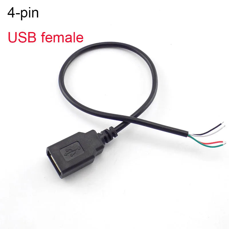 0.3m/1m/2m Power Supply Cable 2 Pin USB 2.0 A Female male 4 pin wire Jack Charger charging Cord Extension Connector DIY 5V line
