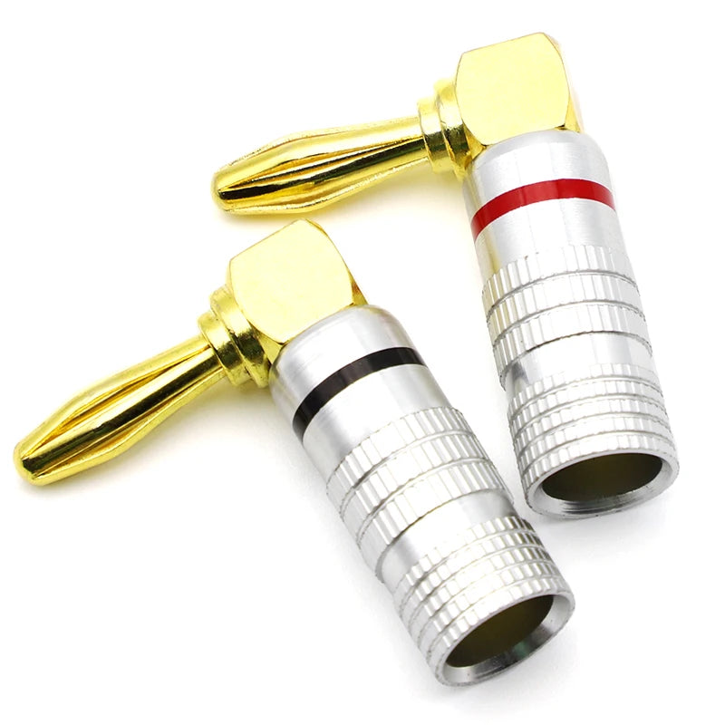 4pcs Banana Plug Connectors Right Angle 90 Degree Gold-Plated 4MM Audio Jack Adapter Video Speaker Plugs HiFi