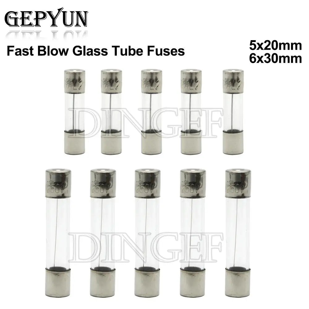 10PC 5*20mm 6*30mm Fast Blow Glass Tube Fuses 5x20mm 6x30mm 250V 0.5A 1A 2A 3A 4A 5A 6A 8A 10A 15A 20A 25A 30A 0.75A AMP Fuse