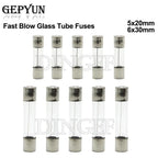 10PC 5*20mm 6*30mm Fast Blow Glass Tube Fuses 5x20mm 6x30mm 250V 0.5A 1A 2A 3A 4A 5A 6A 8A 10A 15A 20A 25A 30A 0.75A AMP Fuse