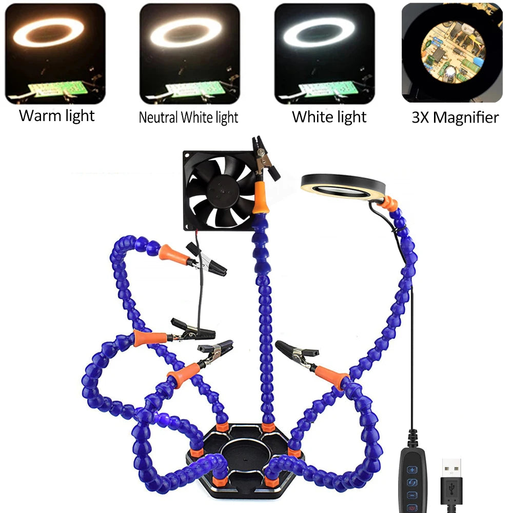 Flexible Holder Alligator Arms Soldering Helping Hands Table Clamp Pcb Board Adjustable Welding Repair Third Hand Tool Magnifier