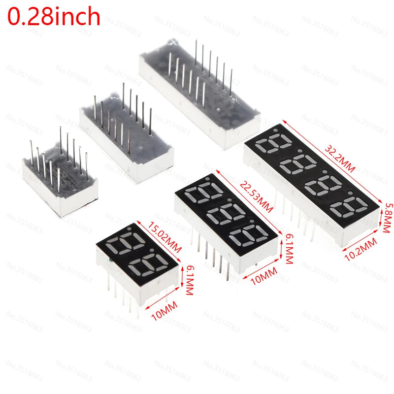 5Pcs LED Digital Tube Display 0.28/0.36/0.4/0.56/0.8-Inch 1/2/3/4-Bit 7 Segment Common Cathode/Anode Red/White/Yellow/Green/Blue
