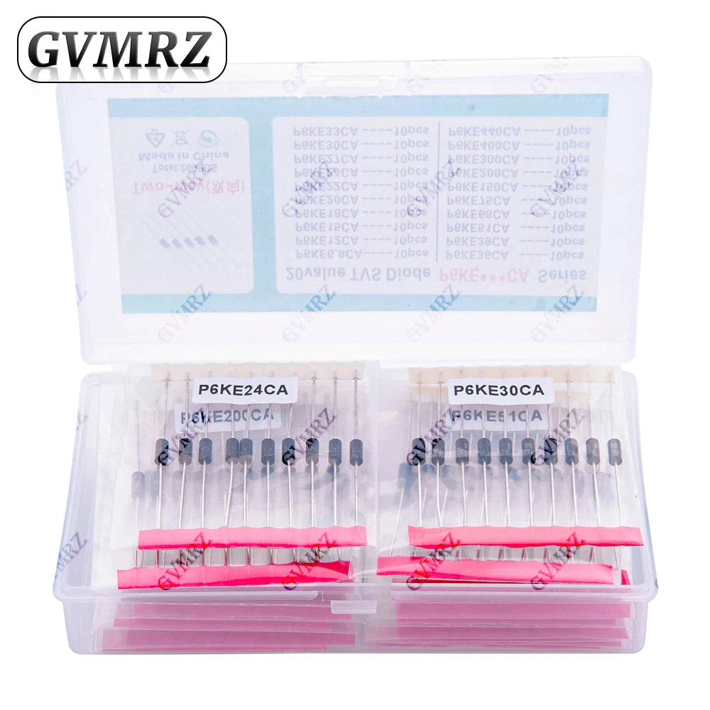 200pcs 20values*10pcs TVS transistor Kit P6KE6.8A/CA 12/15/18/20/22/24/27/30/33/36/39/51/68/75A/CA TVS Diode