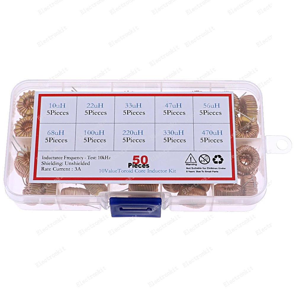 50pcs Toroid Core Inductor Wire Wind Wound kit Box 10uH 22uH 33uH 47uH 47uH 56uH 100uH 220uH 330uH 470uH