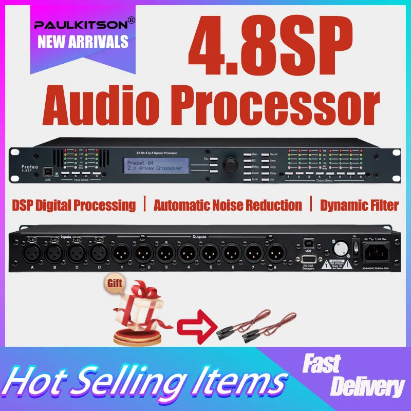 PaulKitson Professional Digital Signal Processor 4In 8Out 4.8SP DSP Speaker Management Professional Audio Stage Equipment System