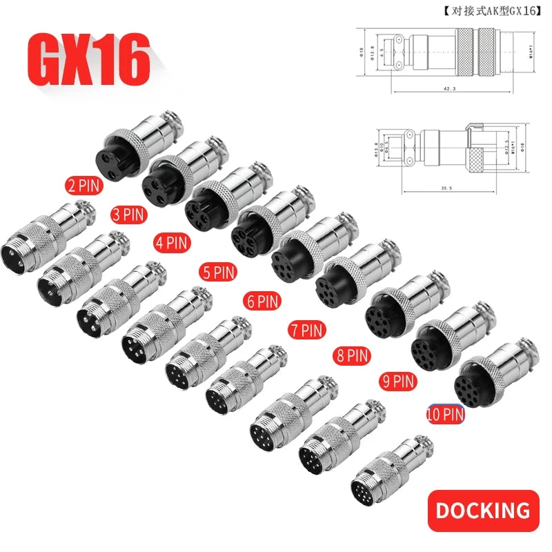 5Set Panel Mount GX12/16/20 Aviator Connector 2 3 4 5 6 7 8 9 10 12Pin Male Female Aviation Plug Socket for Industrial Equipment
