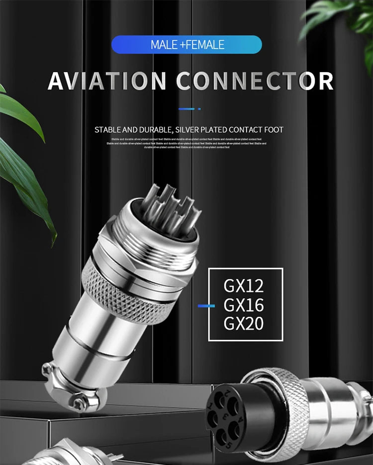 Connector GX12 small metal aviation socket 2/3/4/5/6/7pin electric cable terminal fixed type and butt mobile type Female&male