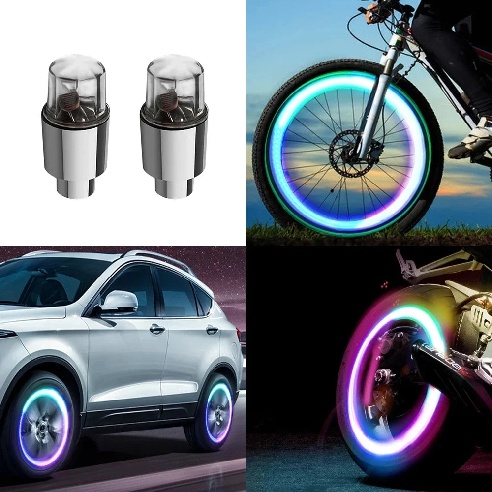 2/4Pcs Car Hub Ambient Light Bicycle LED Tire Lights Universal Car Neon Lamp Valve Cover Lights Tire Colorful Flashing BulbDecor