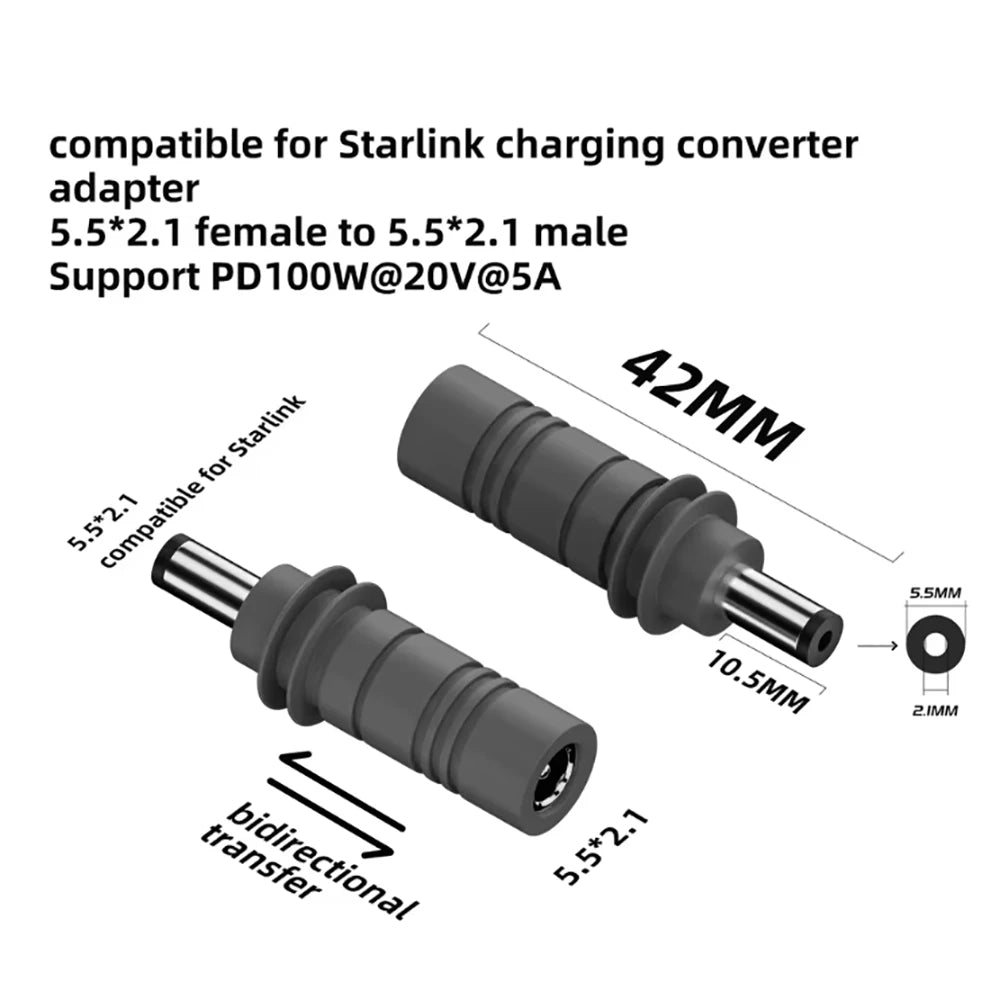 For Starlink Mini PD100W USB C Female to DC5521 Male Connector Charge Barrel Jack Power Adapter C to DC/D to D Power Adapter