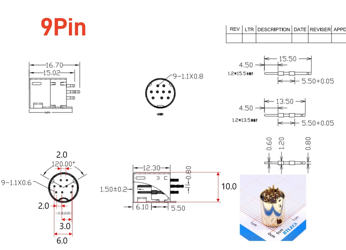 2 10 50 200 Pcs Mini Din Plug 9 10 PIN Circular Connector Male PCB Solder Through Holes Machined Terminals Gold Plated